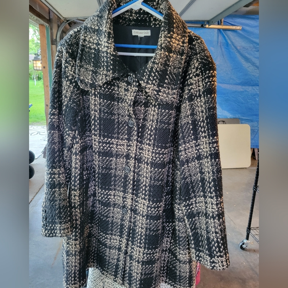Coldwater Creek recycled wool tan/black coat 18w